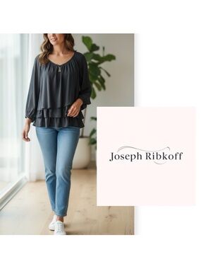 Joseph Ribkoff black tiered ruffle peasant style blouse Size 8